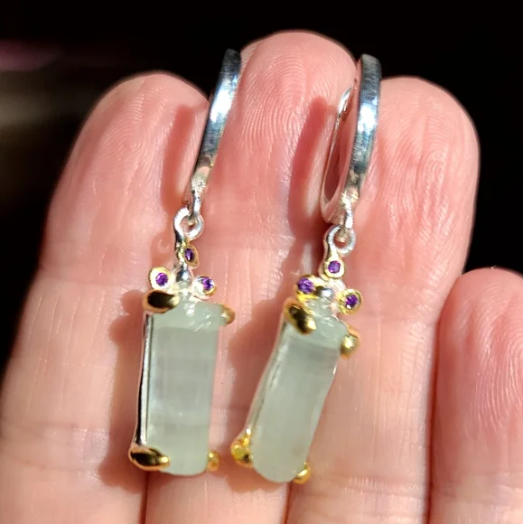 15k each Aquamarine & Amethyst Sterling bar earrings - Picture 6 of 8